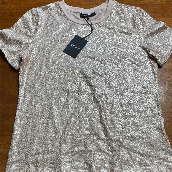 Dkny Tops - DKNY Women's Short Sleeve Sequin Top - Cream
